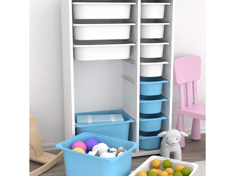 Meuble de rangement 14 tiroirs Rine Blanc et bleu