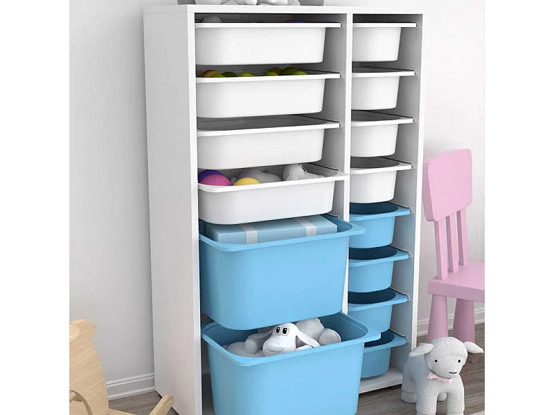 Meuble de rangement 14 tiroirs Rine Blanc et bleu