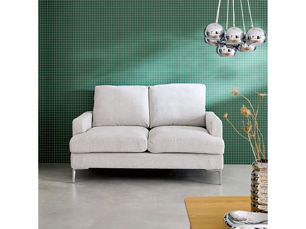 Canapé 2 places en tissu blanc cassé L 143 x P 90 x H 89cm - Hans