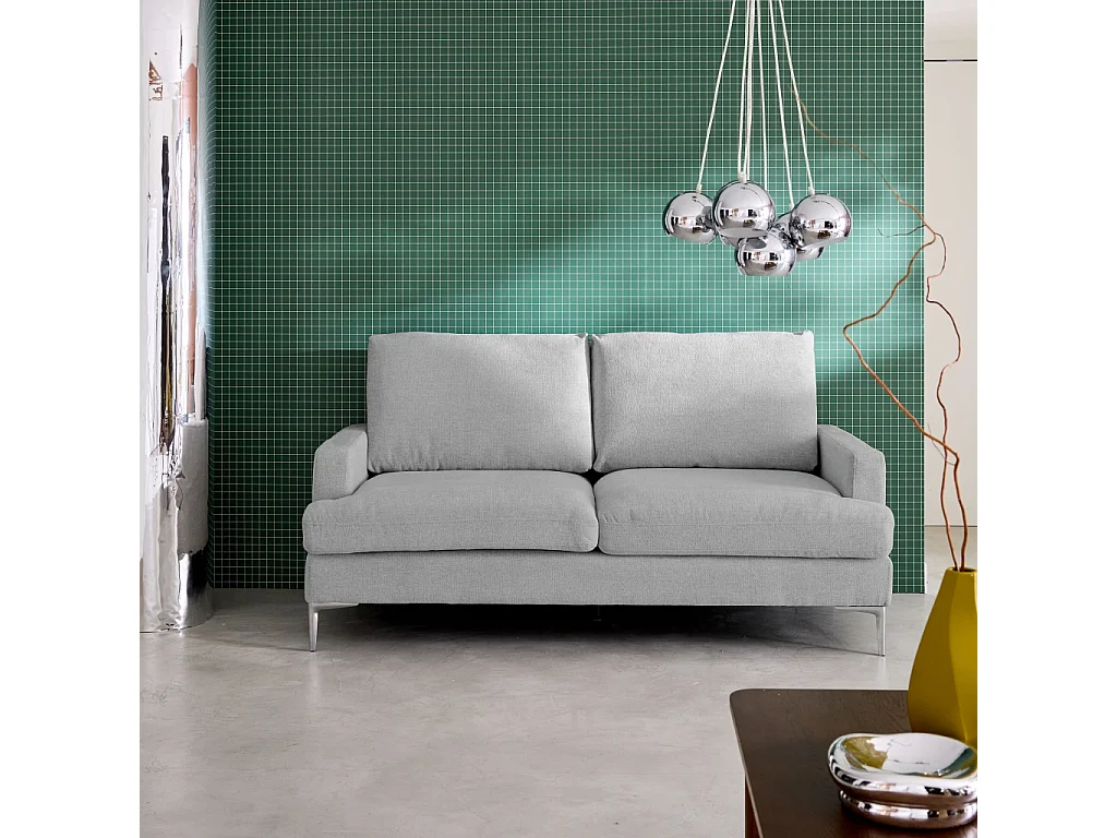 Canapé 3 places en tissu gris clair L 173 x P 90 x H 89cm - Hans