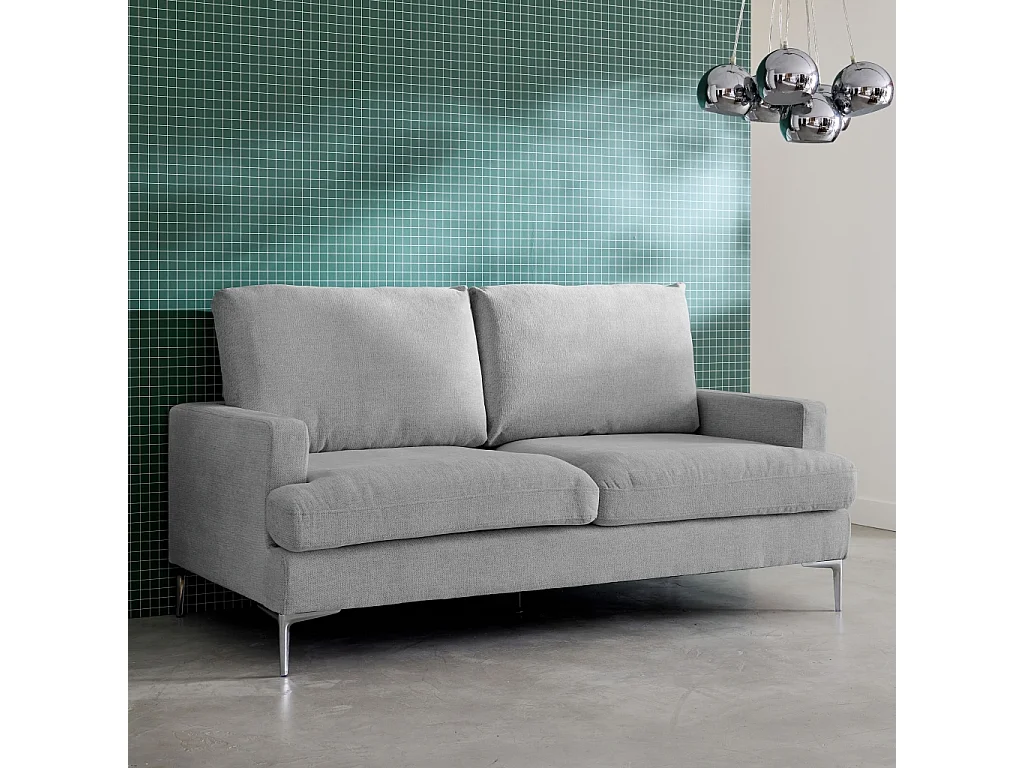Canapé 3 places en tissu gris clair L 173 x P 90 x H 89cm - Hans