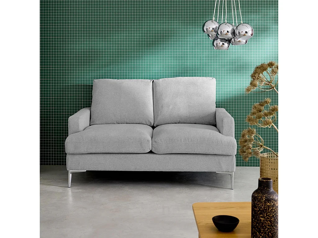 Canapé 2 places en tissu gris clair L 143 x P 90 x H 89cm - Hans