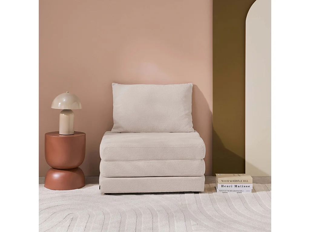 Poltrona letto matrimoniale in tessuto chenille, 1 posto, beige