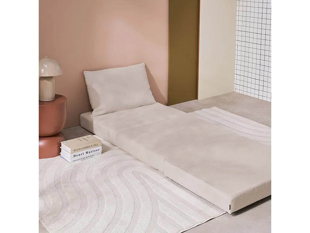 Poltrona letto matrimoniale in tessuto chenille, 1 posto, beige