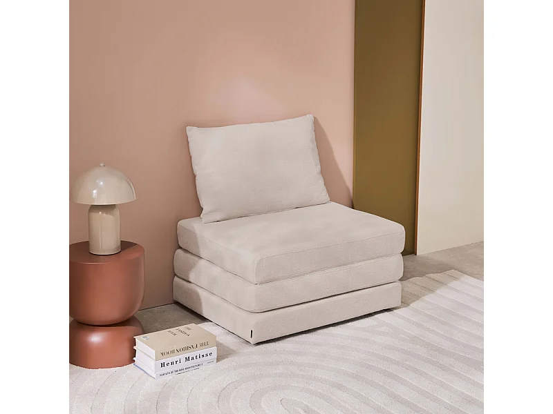 Sillón convertible colchón tejido chenilla 1 plaza beige