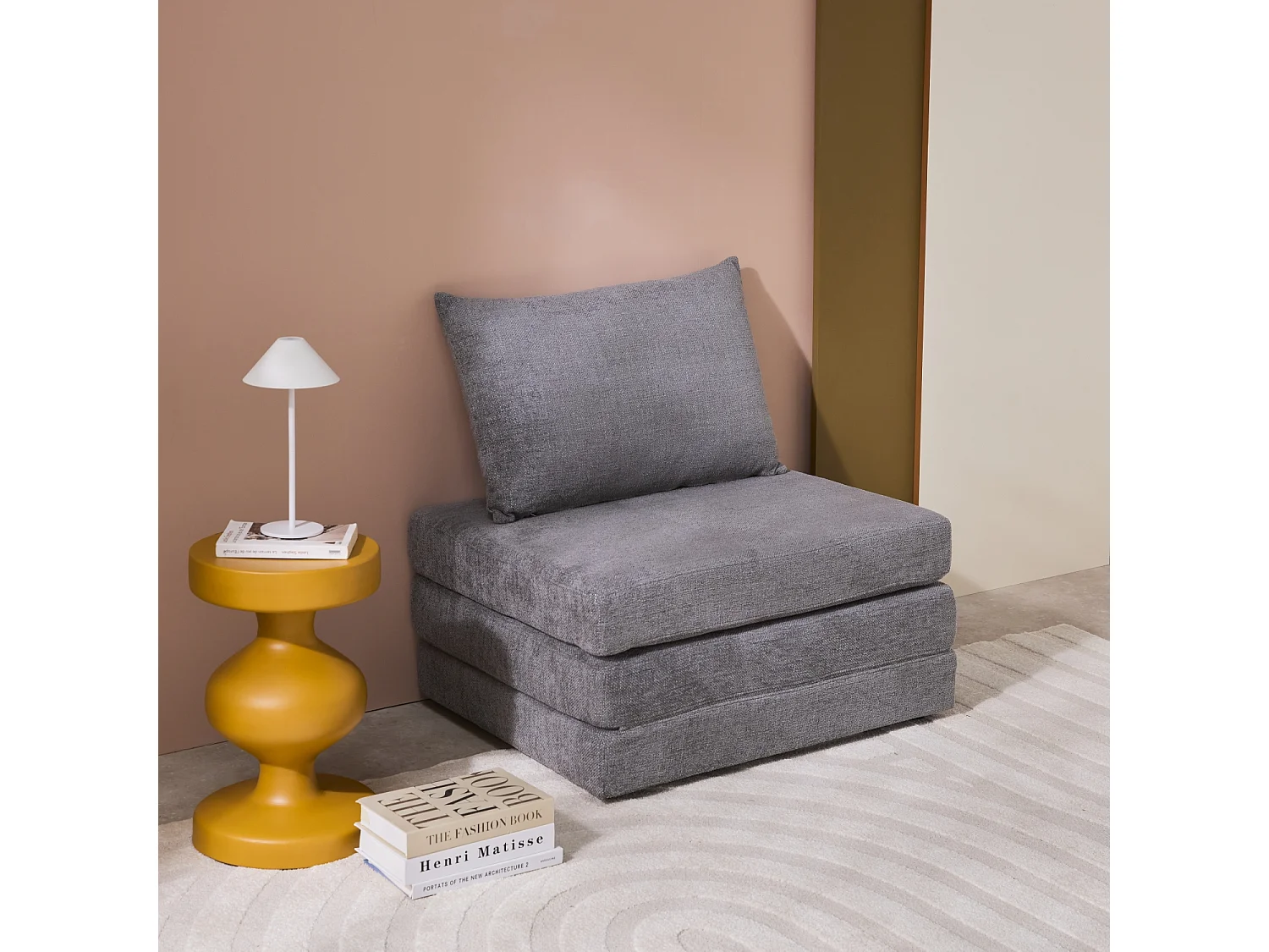 Poltrona letto matrimoniale in tessuto chenille, 1 posto, grigio