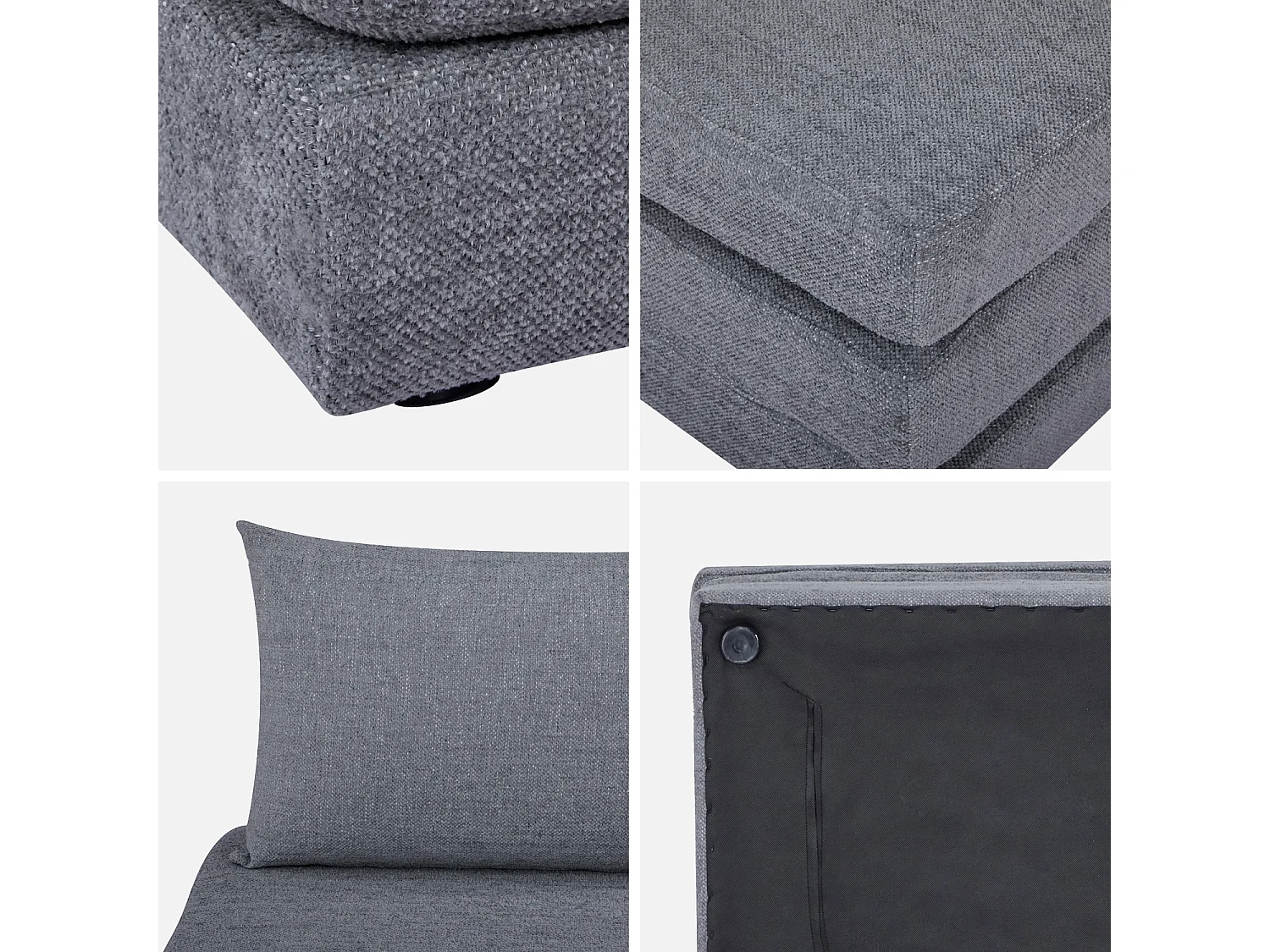 Poltrona letto matrimoniale in tessuto chenille, 1 posto, grigio