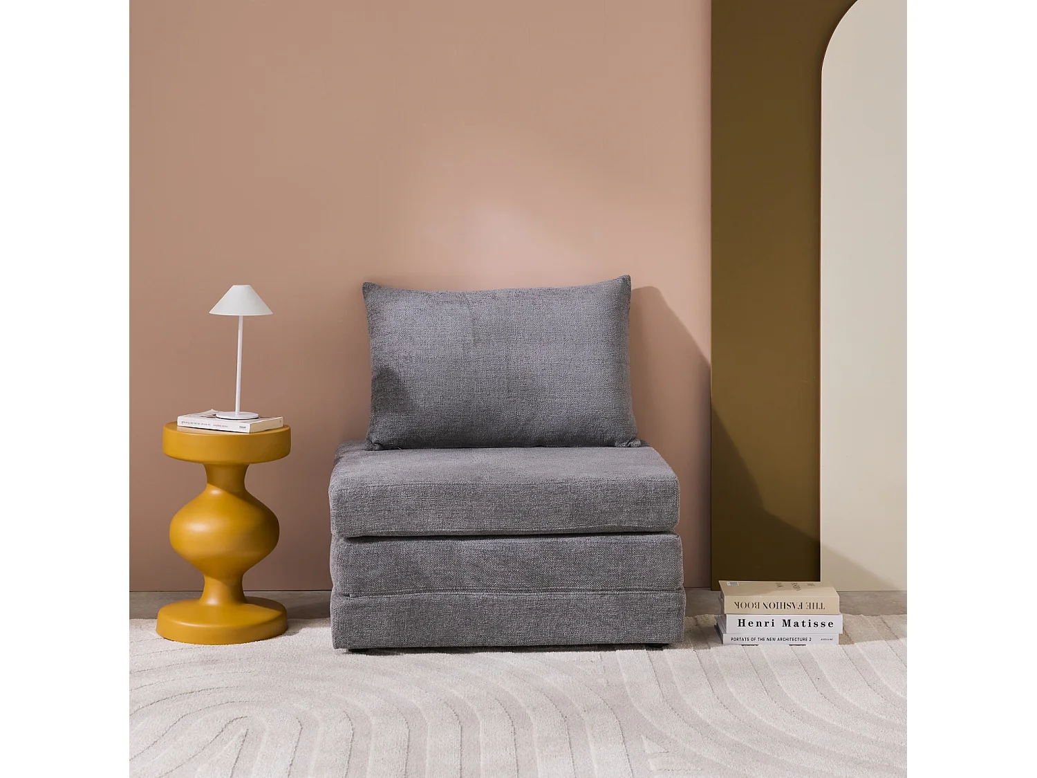 Poltrona letto matrimoniale in tessuto chenille, 1 posto, grigio