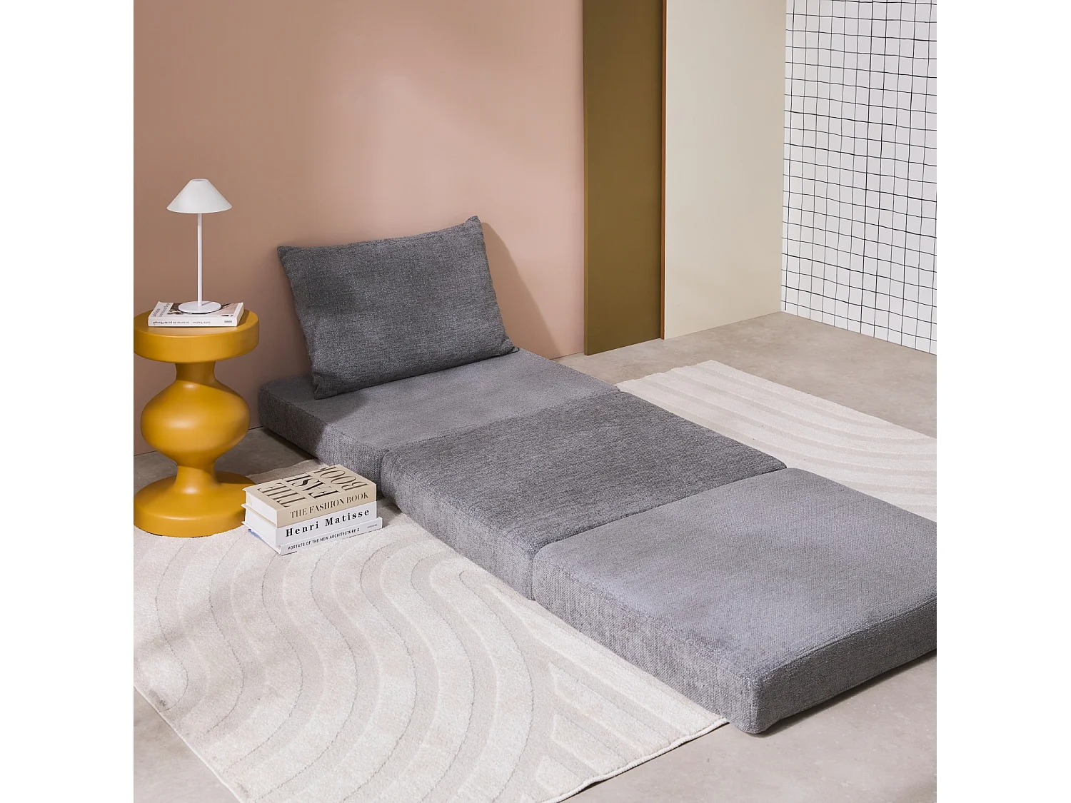 Poltrona letto matrimoniale in tessuto chenille, 1 posto, grigio