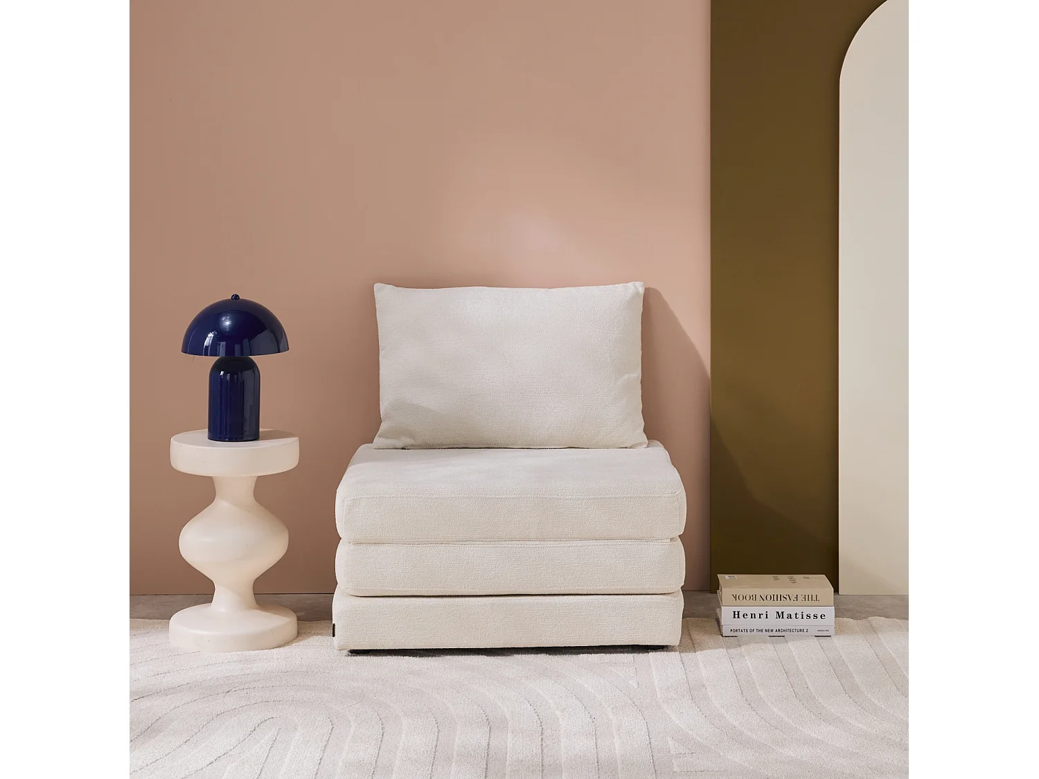 Chauffeuse matelas convertible blanc cassé tissu chenille 1 place Fold