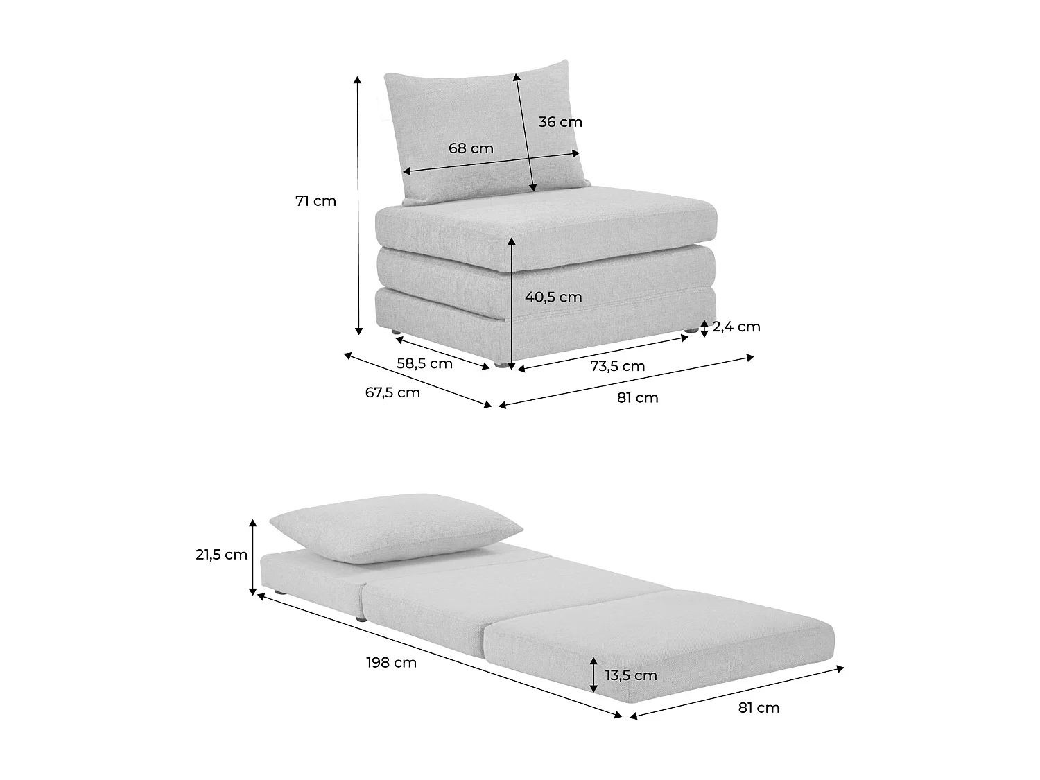 Chauffeuse matelas convertible blanc cassé tissu chenille 1 place Fold