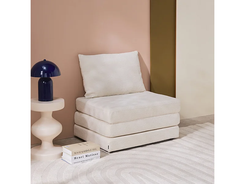 Chauffeuse matelas convertible blanc cassé tissu chenille 1 place Fold