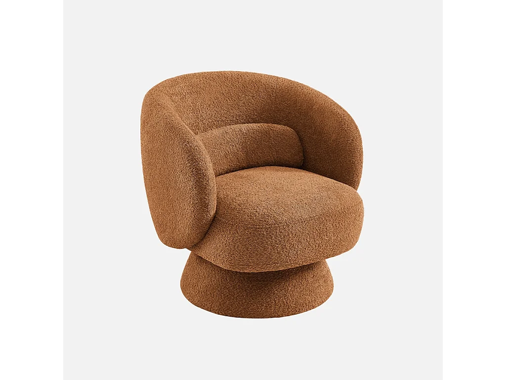Fauteuil pivotant. rotatif 360° en tissu avec coussin terracotta - L 76 x P 76 x H 76.5cm - Elias