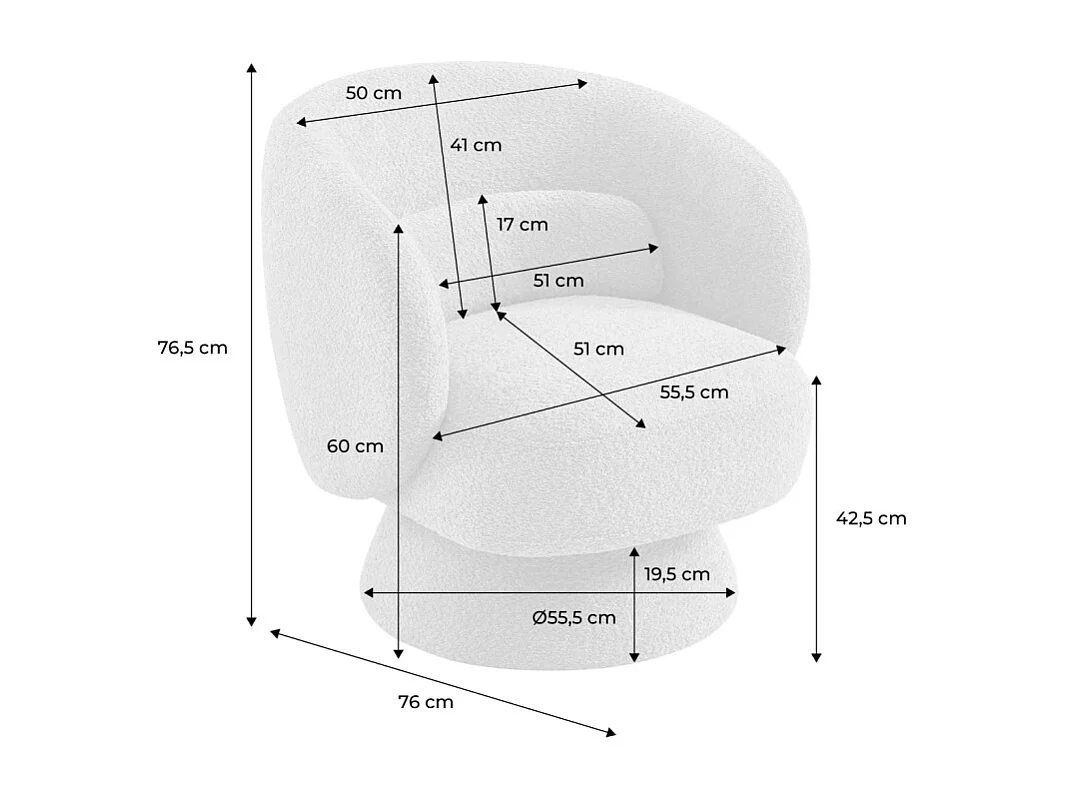 Fauteuil pivotant. rotatif 360° en tissu avec coussin terracotta - L 76 x P 76 x H 76.5cm - Elias