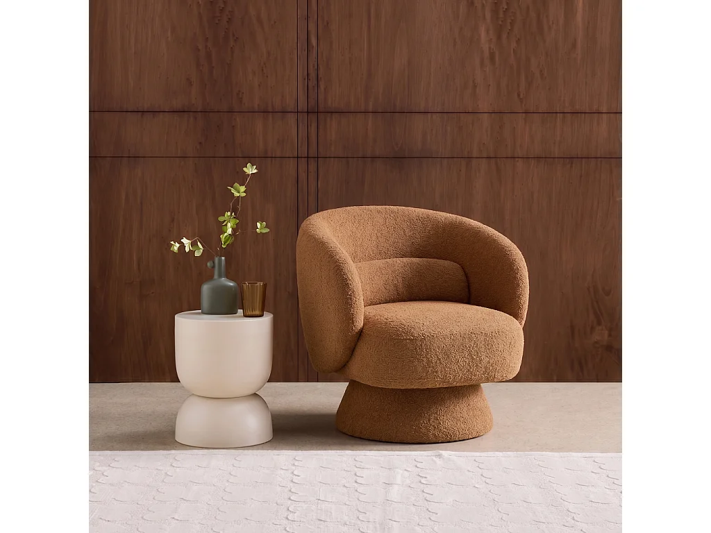 Fauteuil pivotant. rotatif 360° en tissu avec coussin terracotta - L 76 x P 76 x H 76.5cm - Elias