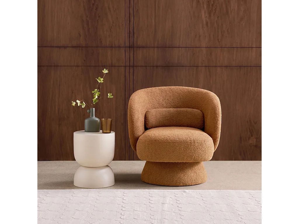 Fauteuil pivotant. rotatif 360° en tissu avec coussin terracotta - L 76 x P 76 x H 76.5cm - Elias