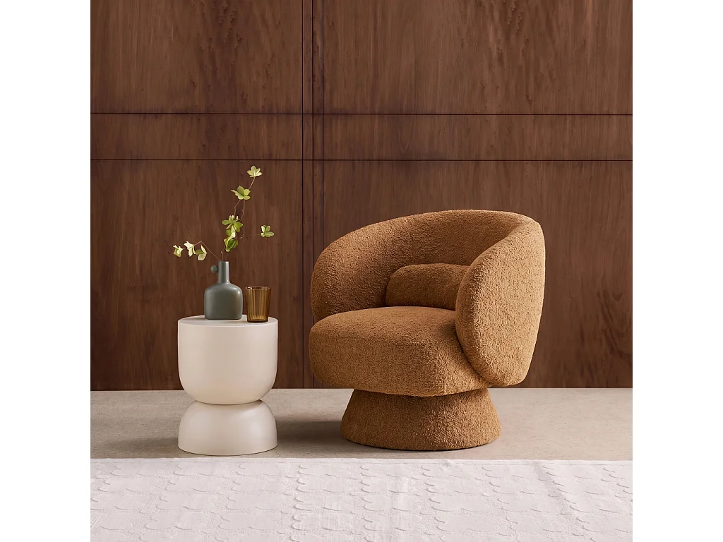 Fauteuil pivotant. rotatif 360° en tissu avec coussin terracotta - L 76 x P 76 x H 76.5cm - Elias