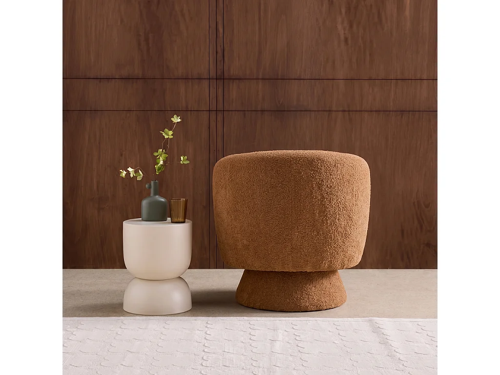 Fauteuil pivotant. rotatif 360° en tissu avec coussin terracotta - L 76 x P 76 x H 76.5cm - Elias