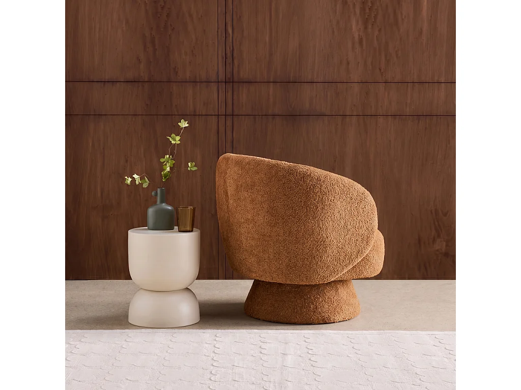 Fauteuil pivotant. rotatif 360° en tissu avec coussin terracotta - L 76 x P 76 x H 76.5cm - Elias