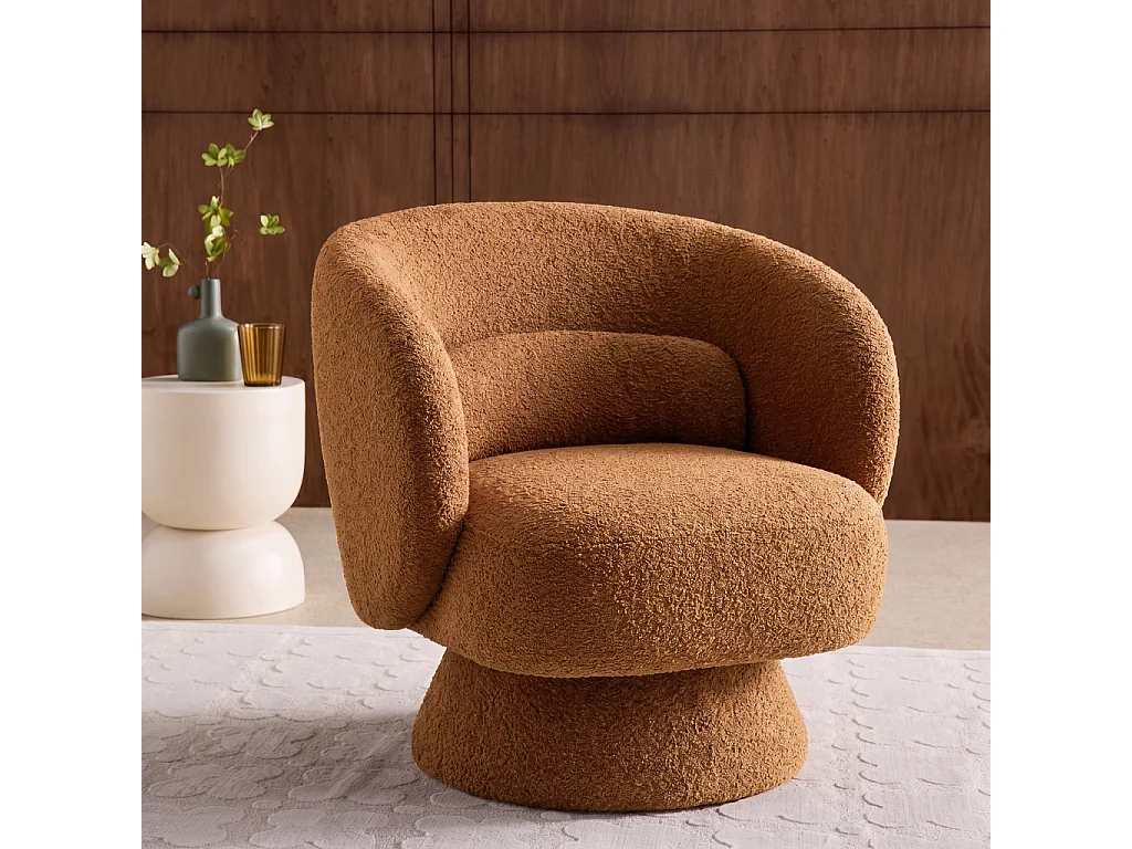 Fauteuil pivotant. rotatif 360° en tissu avec coussin terracotta - L 76 x P 76 x H 76.5cm - Elias