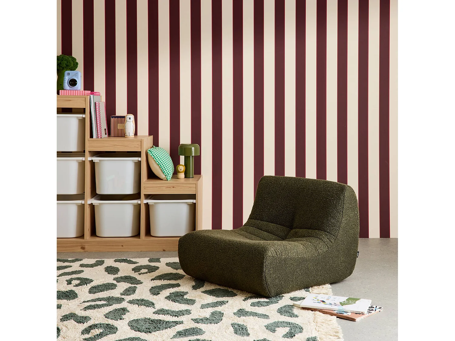 Fauteuil chauffeuse enfant bouclette texturée 1 place kaki - Sokol Kids