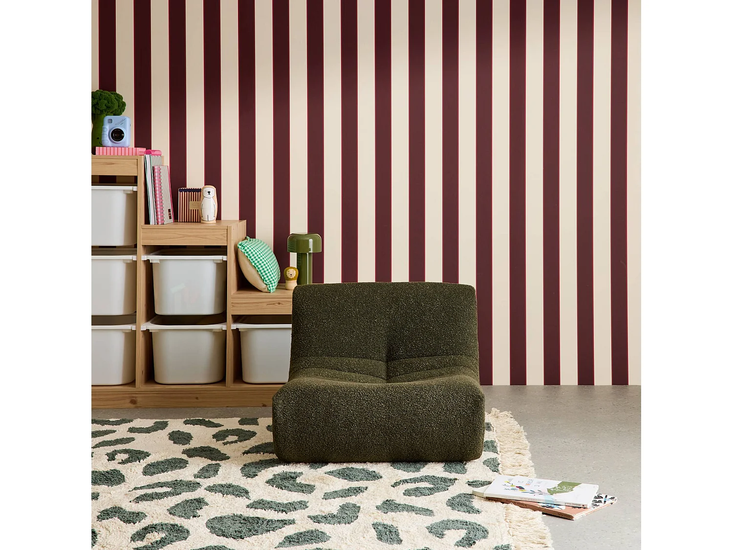 Fauteuil chauffeuse enfant bouclette texturée 1 place kaki - Sokol Kids