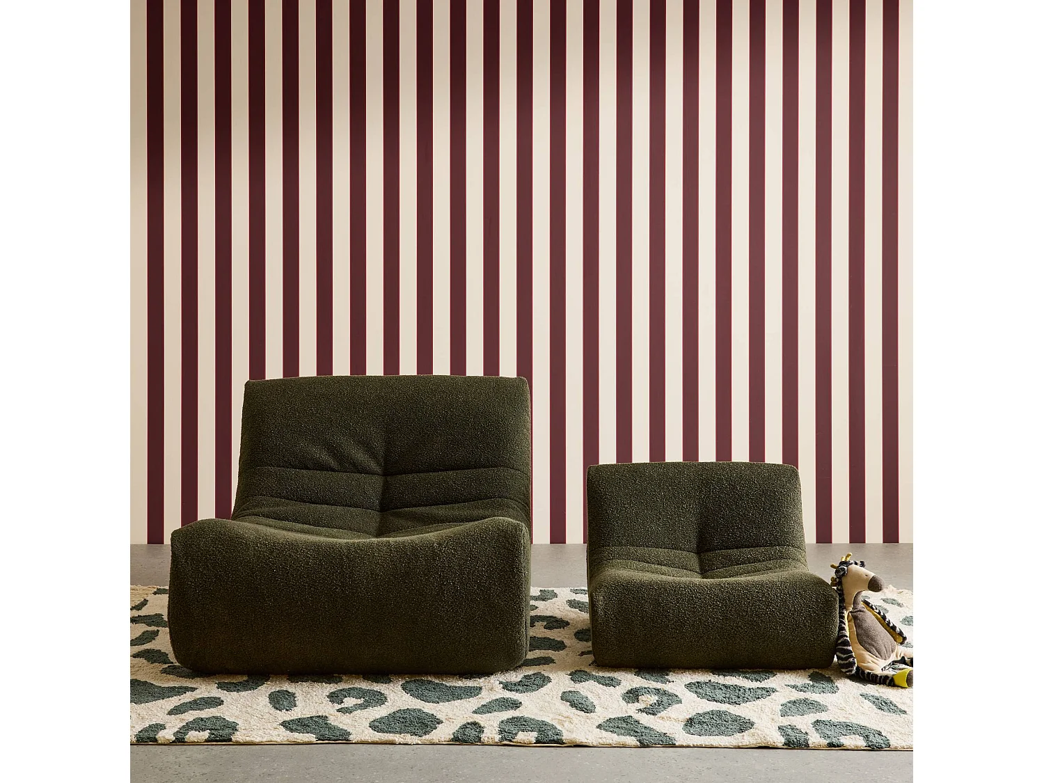 Fauteuil chauffeuse enfant bouclette texturée 1 place kaki - Sokol Kids