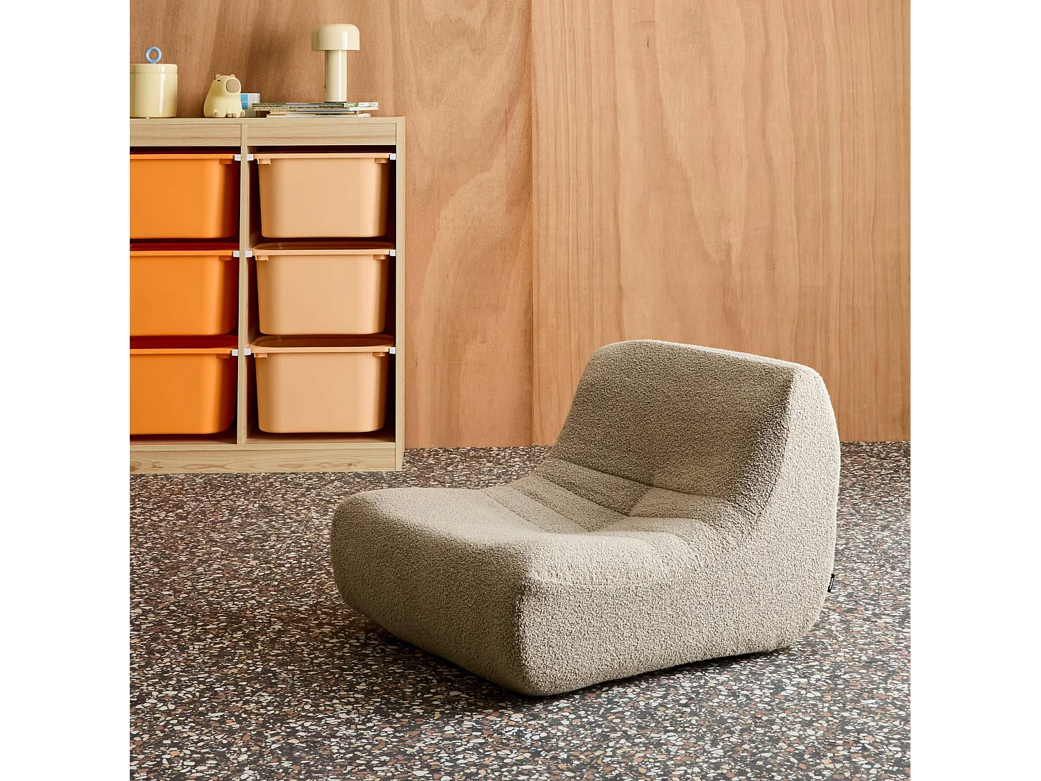 Fauteuil chauffeuse enfant bouclette texturée 1 place beige - Sokol Kids