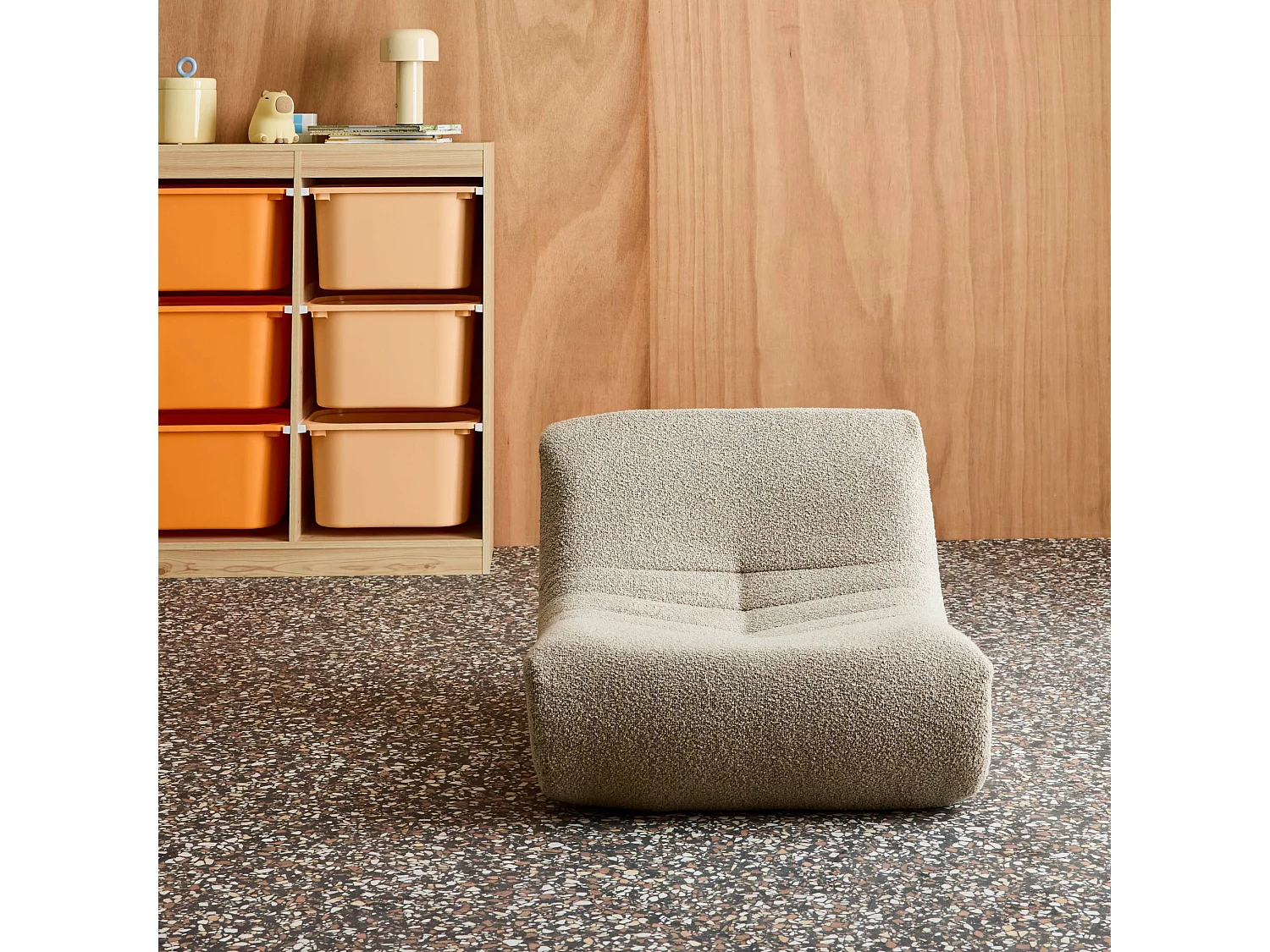 Fauteuil chauffeuse enfant bouclette texturée 1 place beige - Sokol Kids