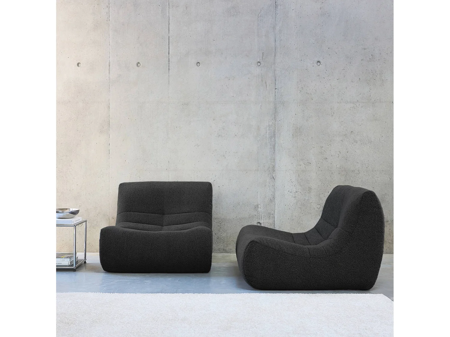 Lot de 2 fauteuils chauffeuses en bouclette texturée noir style contemporain 1 place
