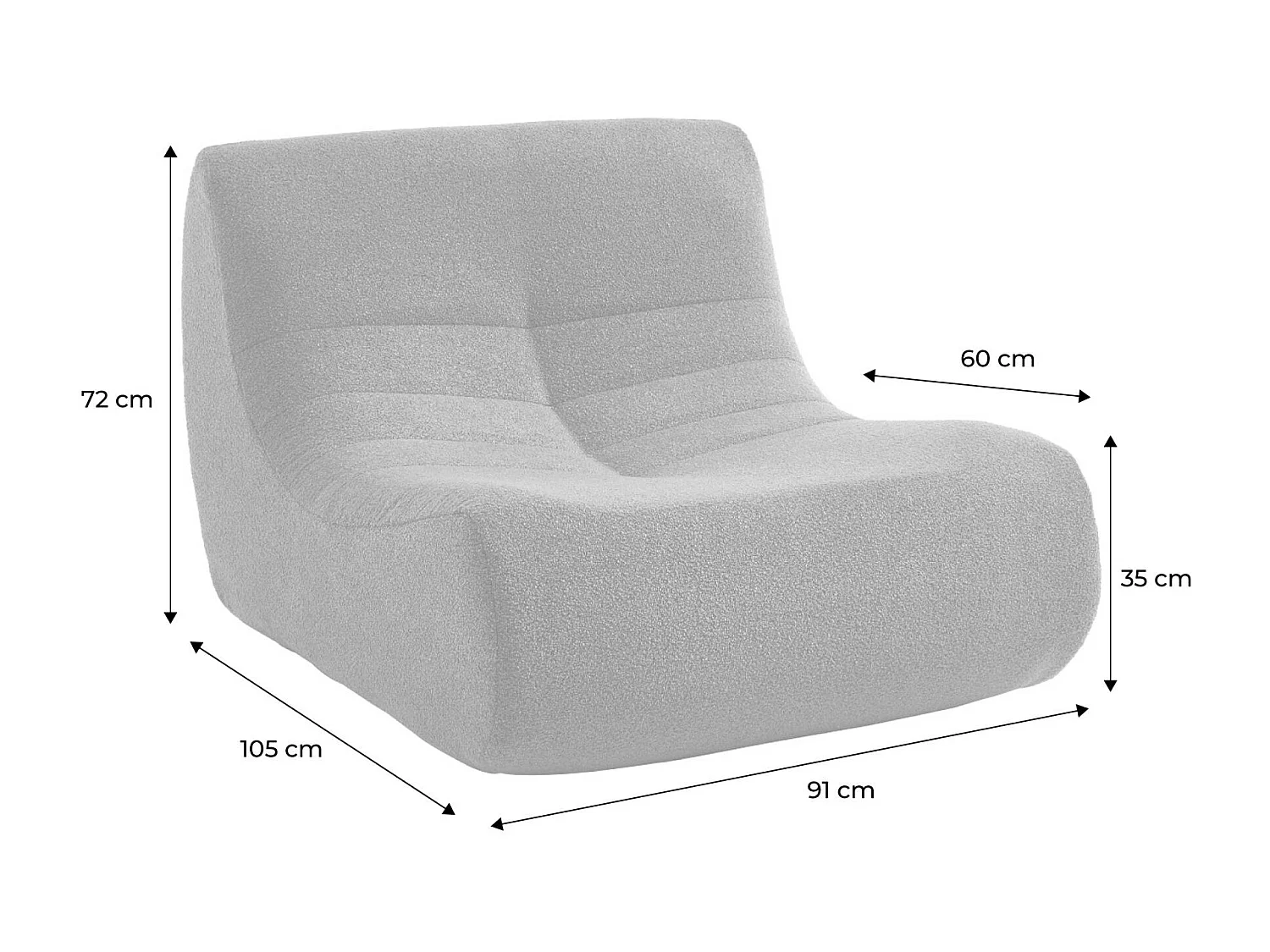 Lot de 2 fauteuils chauffeuses en bouclette texturée noir style contemporain 1 place