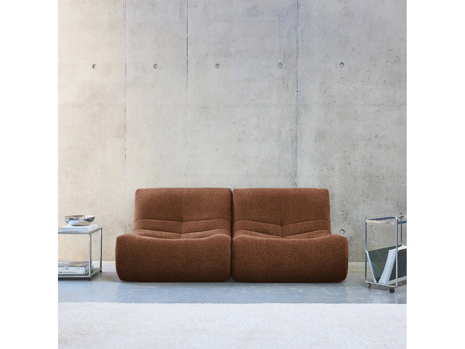 Sofá modular en borreguito texturizado, 2 plazas terracotta