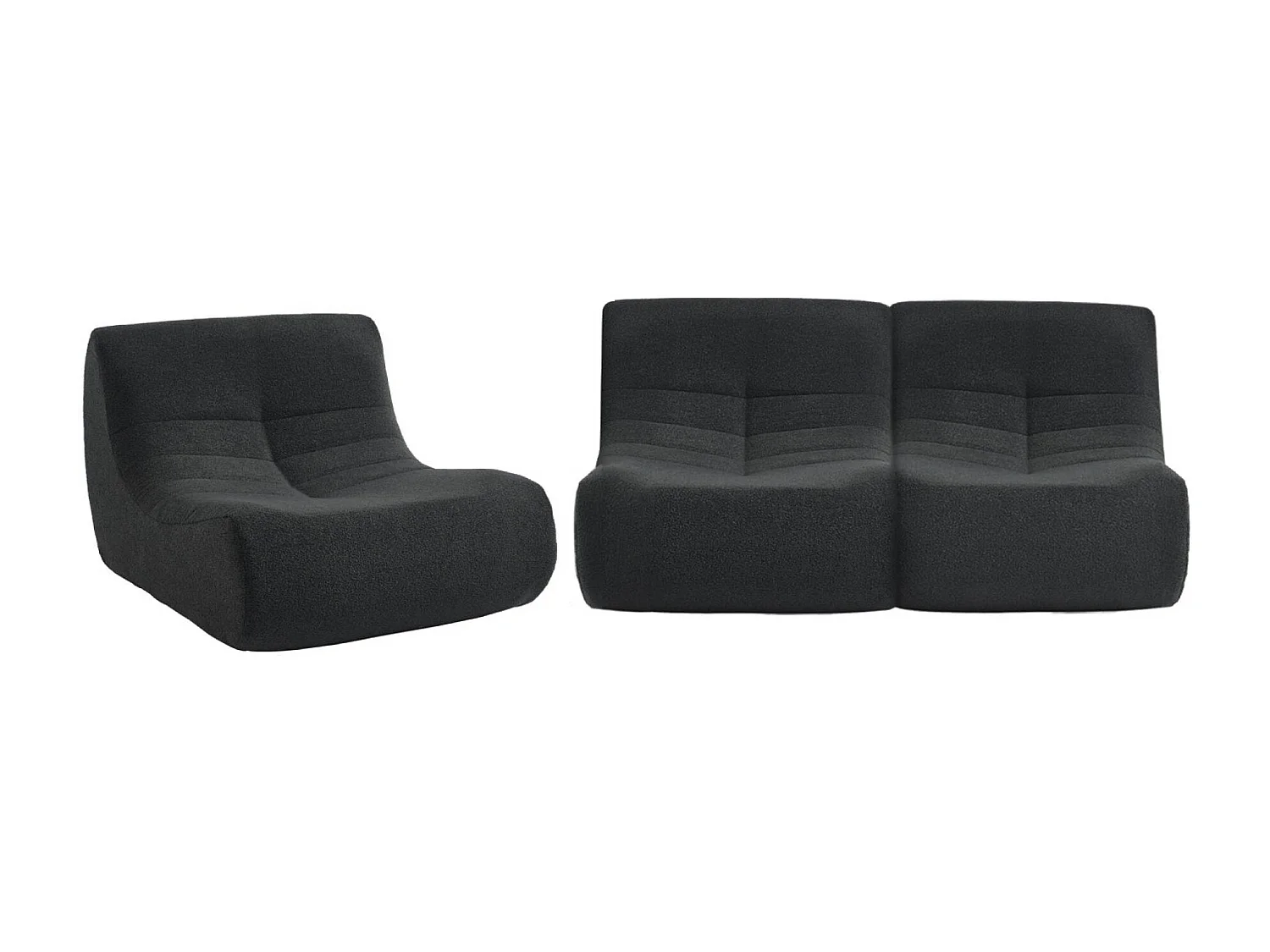 Lot de 3 fauteuils chauffeuses en bouclette texturée noir style contemporain 1 place