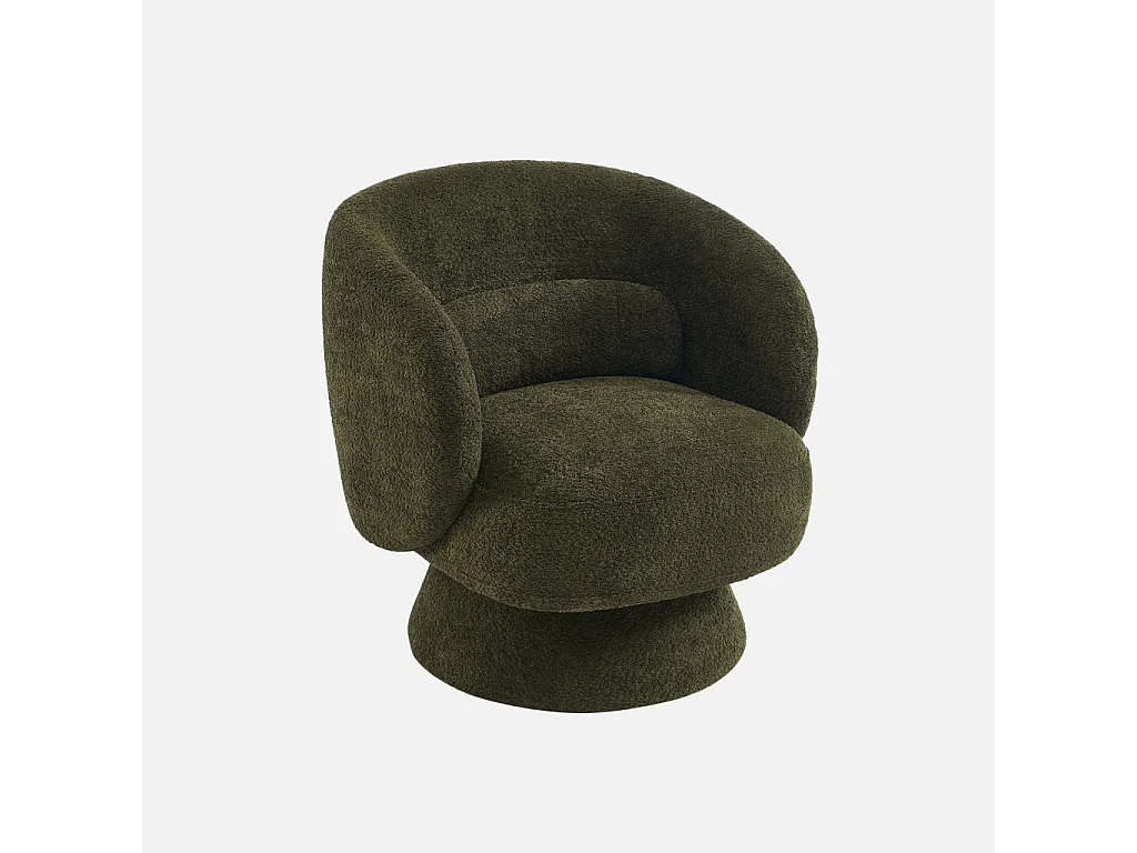 Fauteuil pivotant. rotatif 360° en tissu avec coussin kaki - L 76 x P 76 x H 76.5cm - Elias