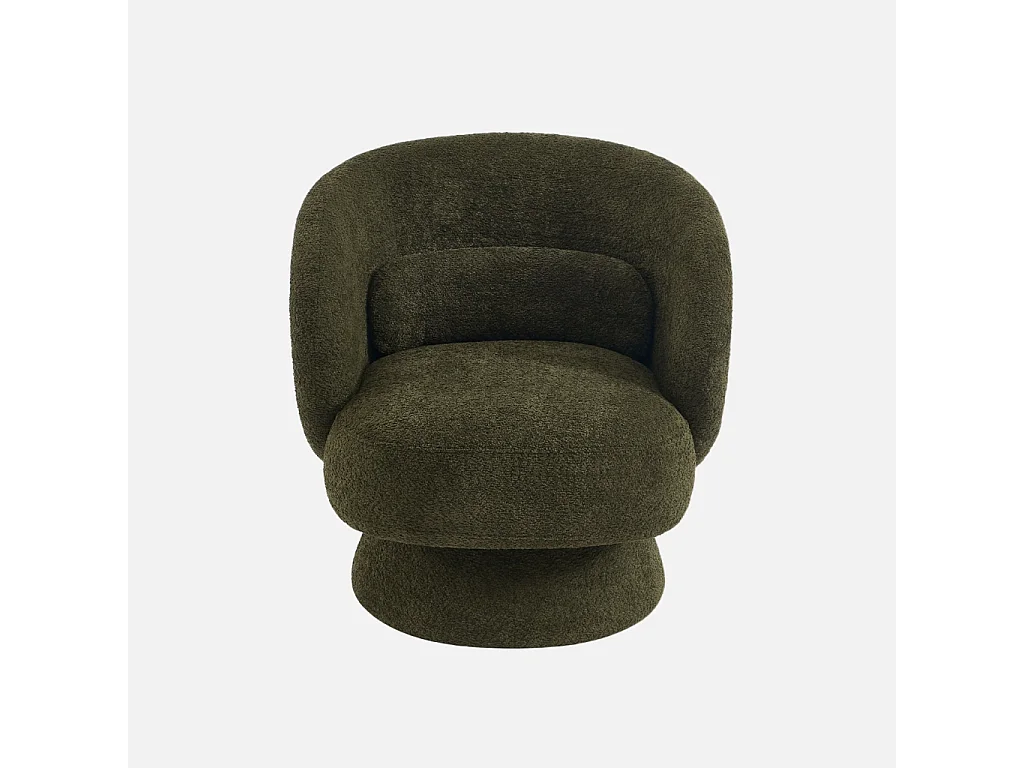 Fauteuil pivotant. rotatif 360° en tissu avec coussin kaki - L 76 x P 76 x H 76.5cm - Elias