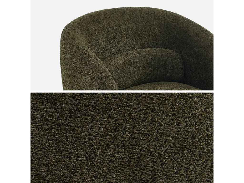 Fauteuil pivotant. rotatif 360° en tissu avec coussin kaki - L 76 x P 76 x H 76.5cm - Elias