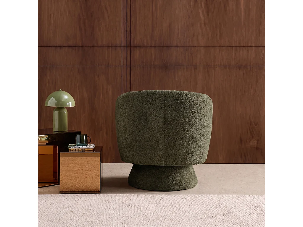 Fauteuil pivotant. rotatif 360° en tissu avec coussin kaki - L 76 x P 76 x H 76.5cm - Elias