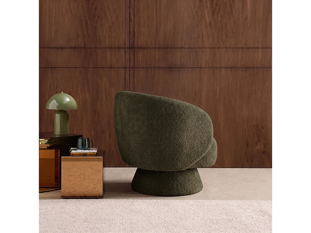 Fauteuil pivotant. rotatif 360° en tissu avec coussin kaki - L 76 x P 76 x H 76.5cm - Elias