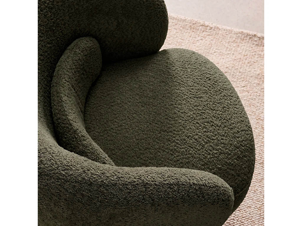 Fauteuil pivotant. rotatif 360° en tissu avec coussin kaki - L 76 x P 76 x H 76.5cm - Elias