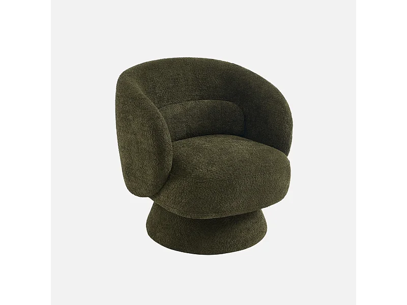 Fauteuil pivotant. rotatif 360° en tissu avec coussin kaki - L 76 x P 76 x H 76.5cm - Elias
