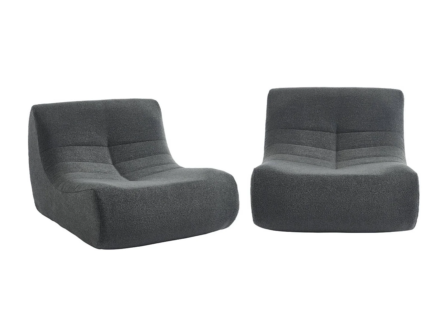 Lot de 2 fauteuils chauffeuses en bouclette texturée anthracite style contemporain 1 place