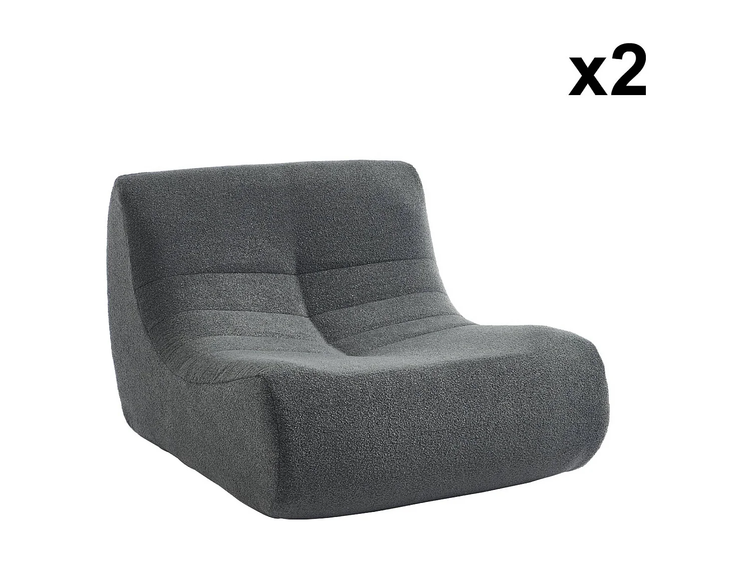Lot de 2 fauteuils chauffeuses en bouclette texturée anthracite style contemporain 1 place