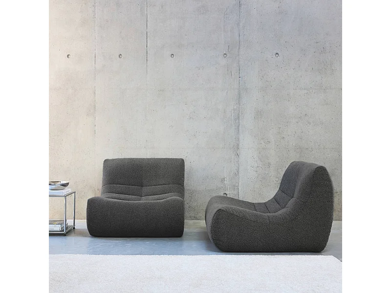 Lot de 2 fauteuils chauffeuses en bouclette texturée anthracite style contemporain 1 place