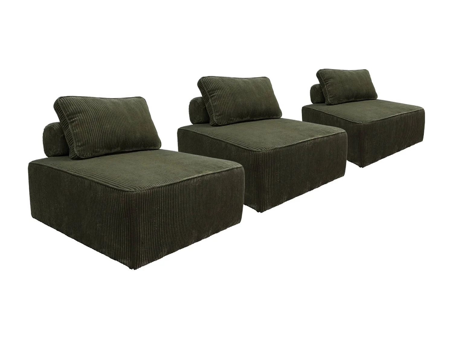 Sofá modular de pana, 3 plazas verde oscuro