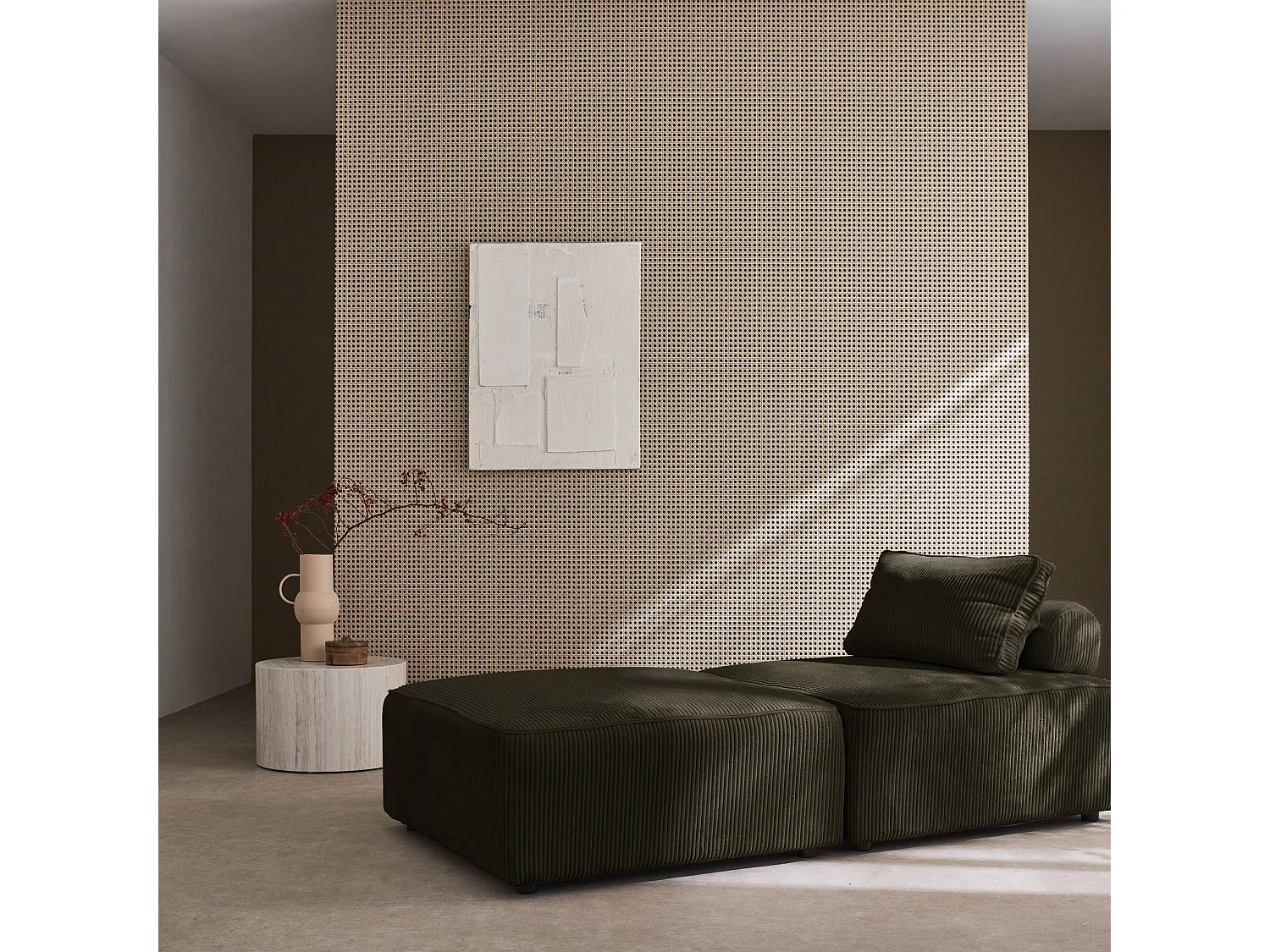 Sofá modular de pana, 2 plazas verde oscuro