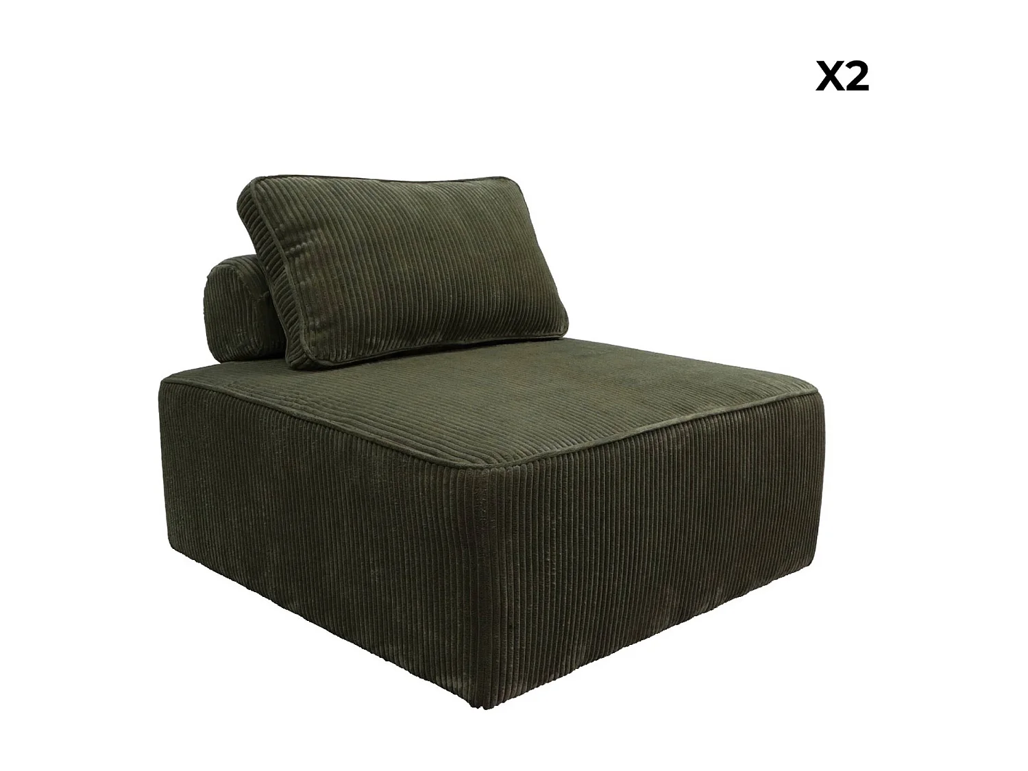 Sofá modular de pana, 2 plazas verde oscuro