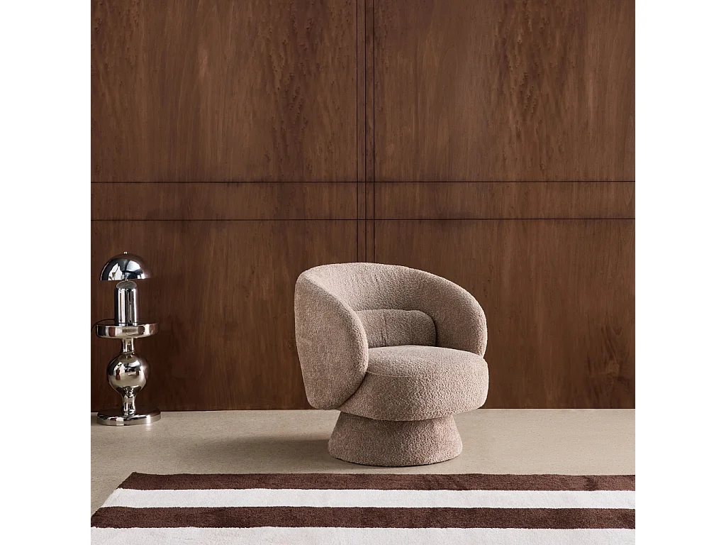 Sillón giratorio 360° en tela texturizada con cojín beige