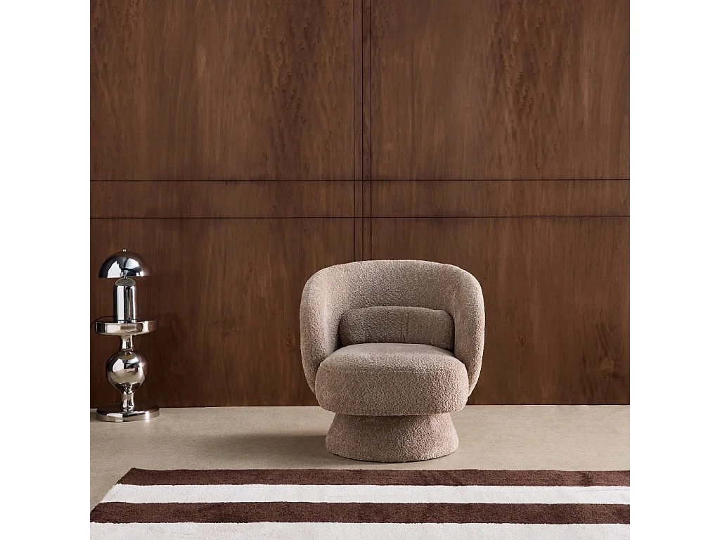 Sillón giratorio 360° en tela texturizada con cojín beige