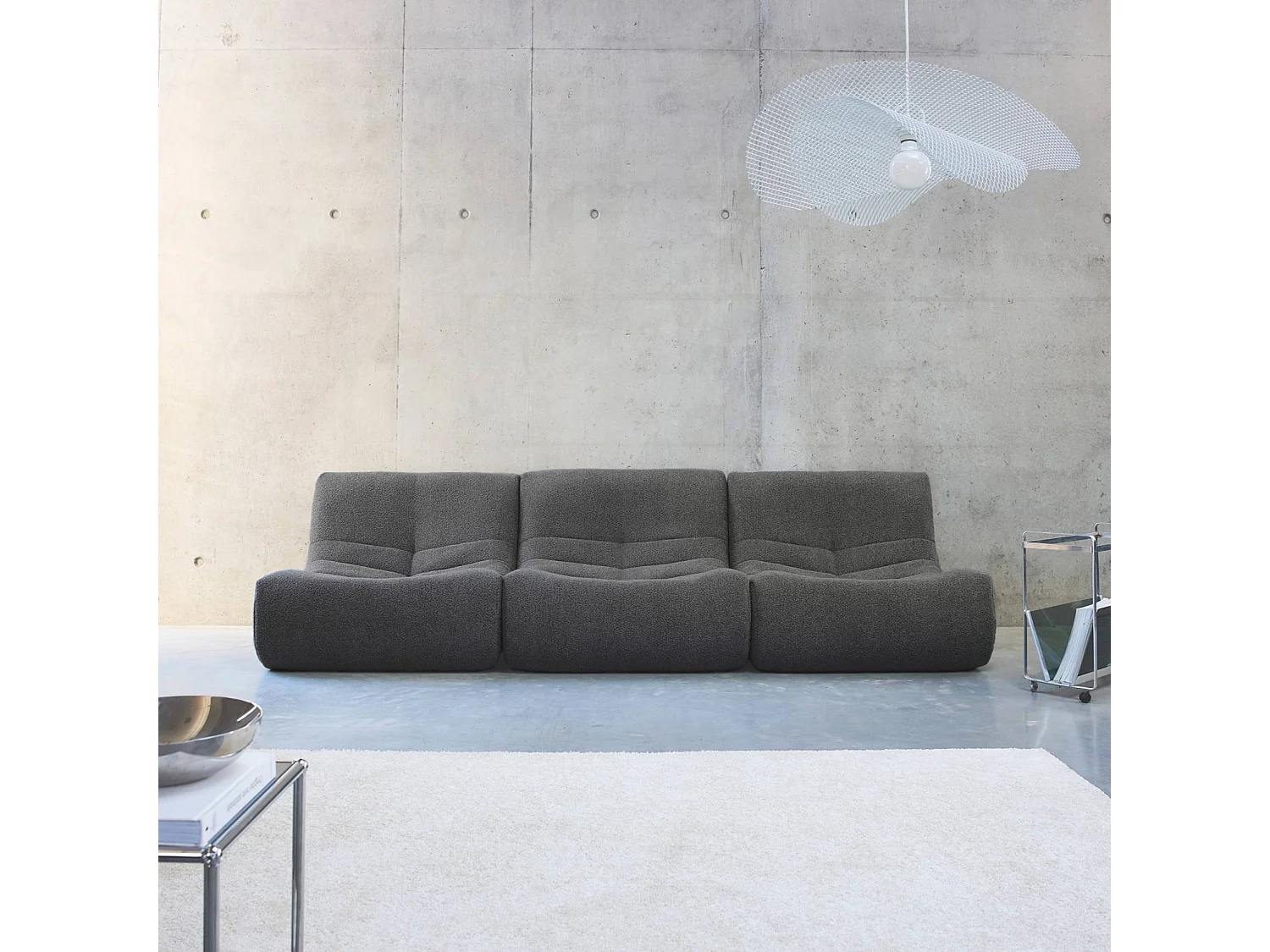 Lot de 3 fauteuils chauffeuses en bouclette texturée anthracite style contemporain 1 place