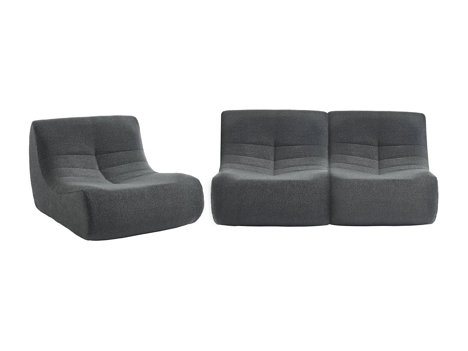 Lot de 3 fauteuils chauffeuses en bouclette texturée anthracite style contemporain 1 place